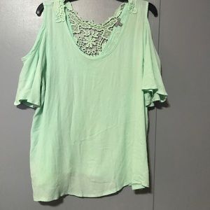 Mint green off the shoulder lace back blouse